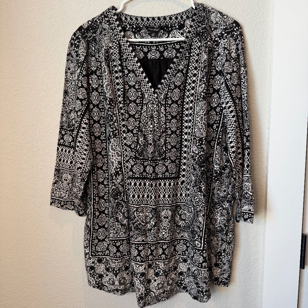 Lucky Brand Black White Tunic Top Size 2X